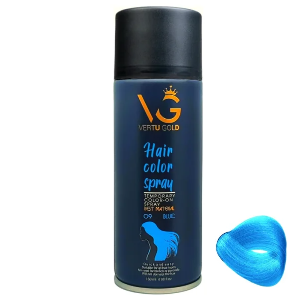 اسپری رنگ مو موقت ورتوگلد رنگ آبی شماره 09 حجم 150 میل